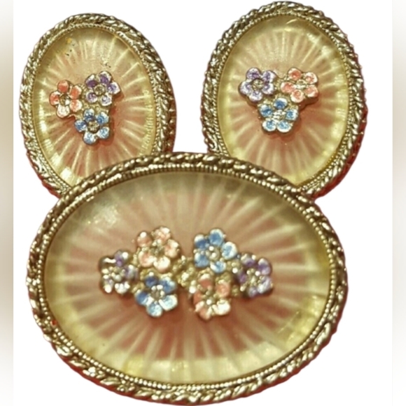 Jewelry - Camphor Glass Brooch And Earrings Set Art Deco PIN 3/4"  Earrings 1"L. X 1-2"W.